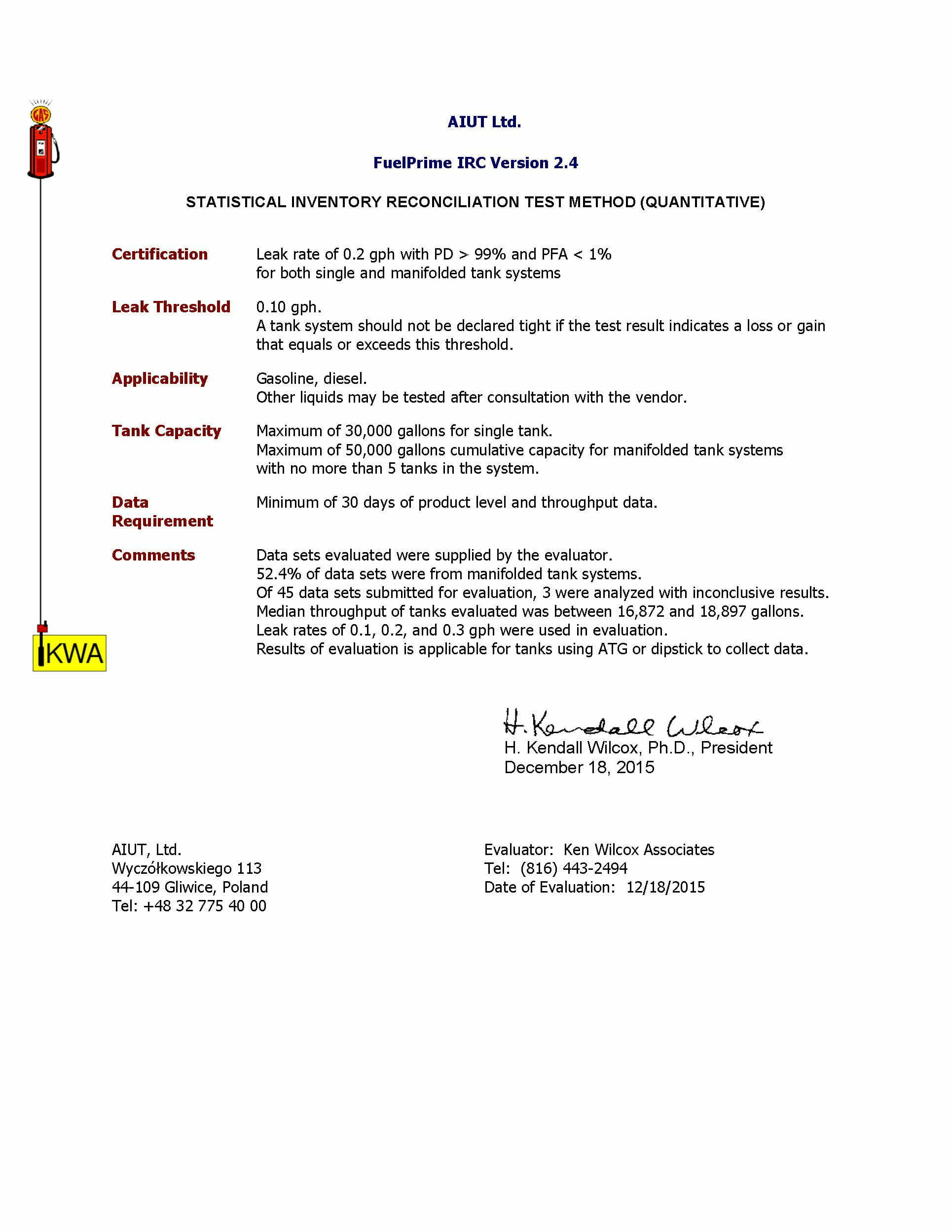 IRC SIR 2.4 Certificate picture